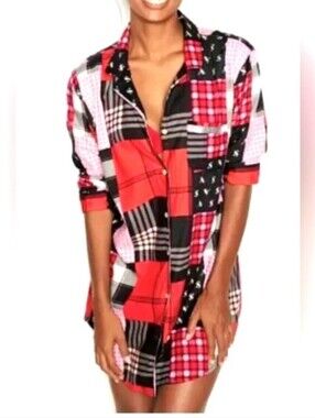 Victoria's Secret Patchwork Long Sleeve Sleep Nightshirt - Size Small
